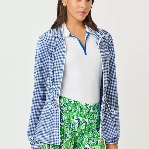 NWT! Lilly Pulitzer UPF 50+ Lux Romilly Jacket Starlight Navy Gingham XS